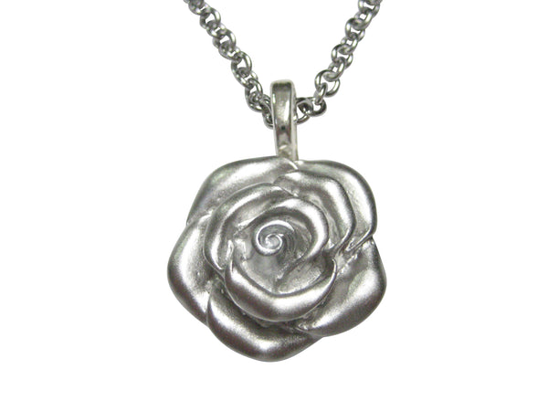 Silver Toned Rose Flower Pendant Necklace
