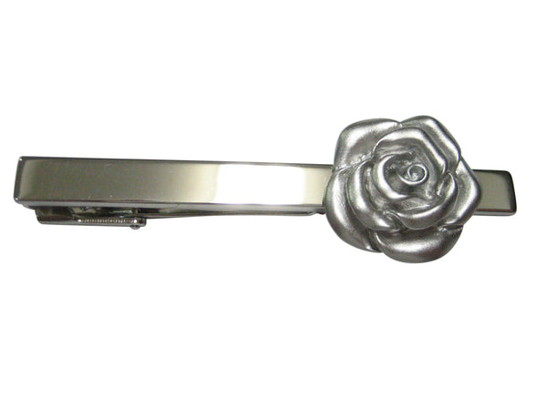 Silver Toned Rose Flower Tie Clip