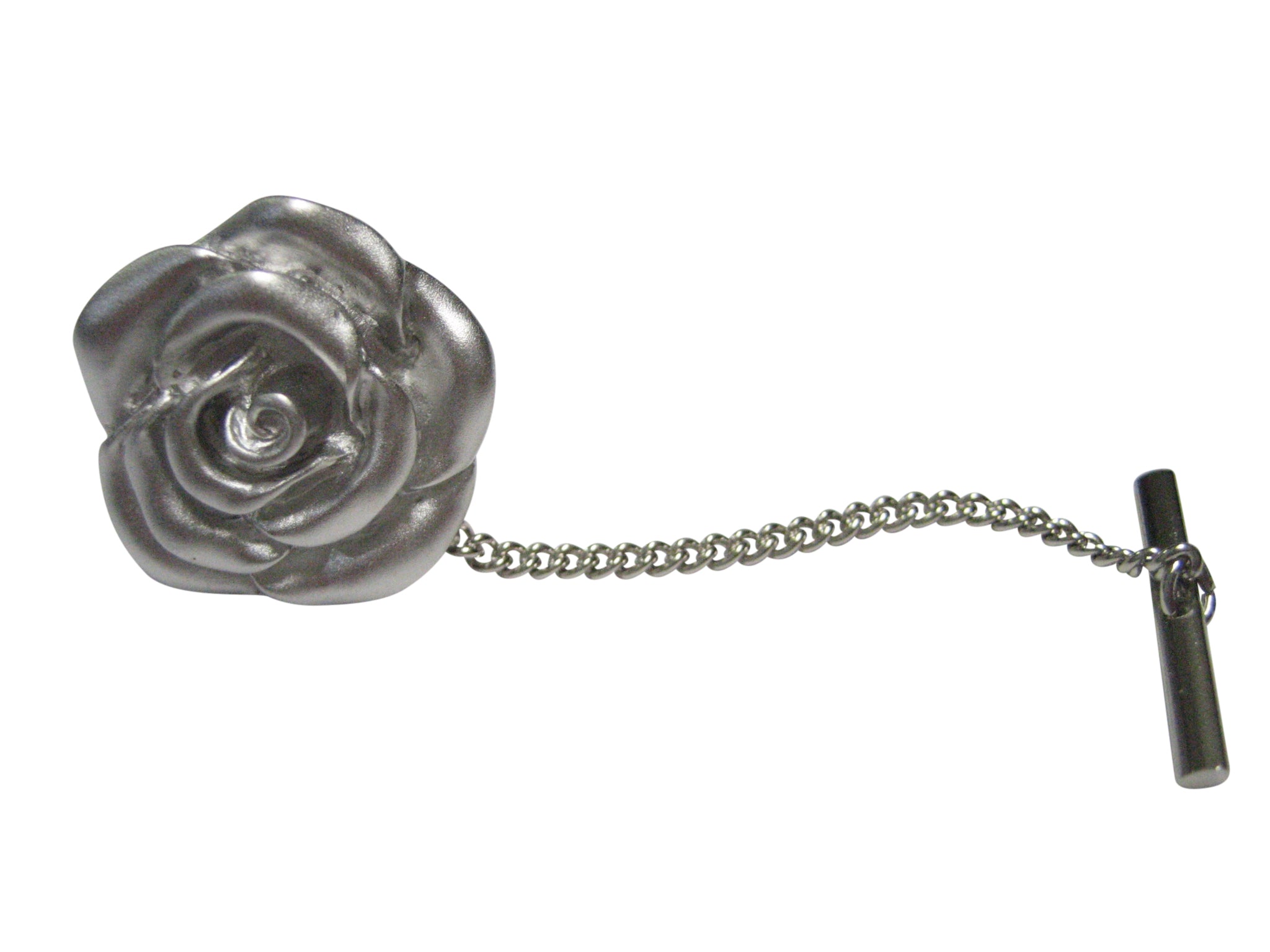 Silver Toned Rose Flower Tie Tack