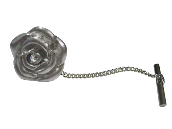 Silver Toned Rose Flower Tie Tack