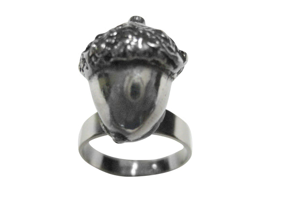 Silver Toned Round Acorn Adjustable Size Fashion Ring