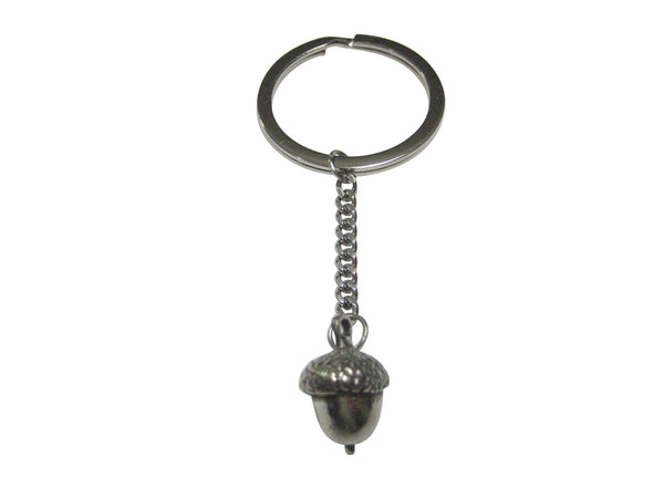 Silver Toned Round Acorn Pendant Keychain