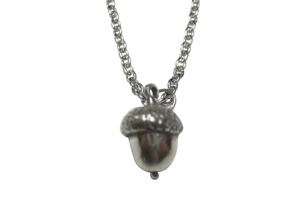 Silver Toned Round Acorn Pendant Necklace