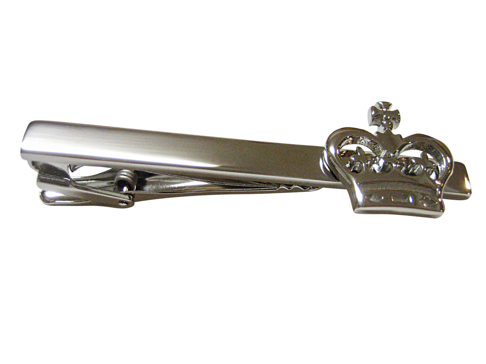 Silver Toned Round Crown Square Tie Clip