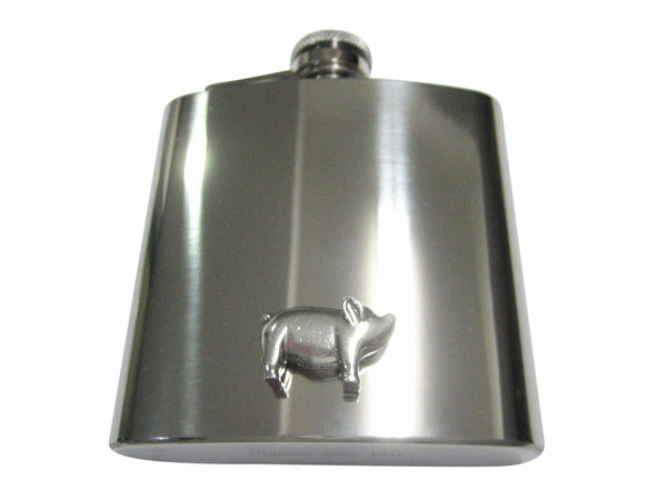 Silver Toned Round Fat Pig 6oz Flask