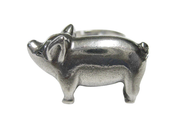 Silver Toned Round Fat Pig Adjustable Size Fashion Ring