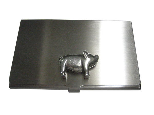 Silver Toned Round Fat Pig Business Card Holder