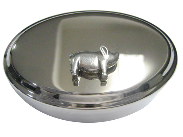 Silver Toned Round Fat Pig Oval Trinket Jewelry Box