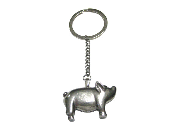 Silver Toned Round Fat Pig Pendant Keychain
