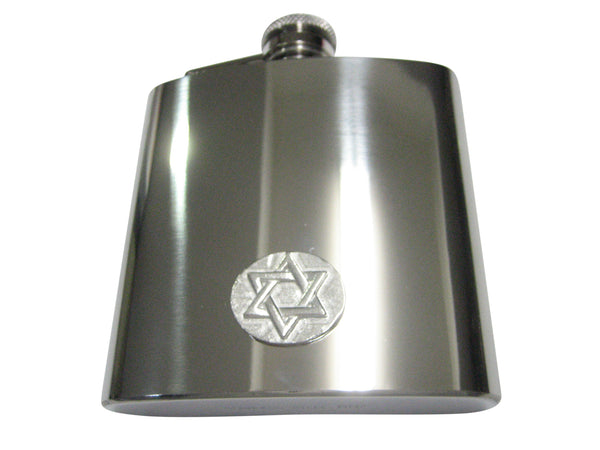 Silver Toned Round Jewish Religious Star of David 6oz Flask