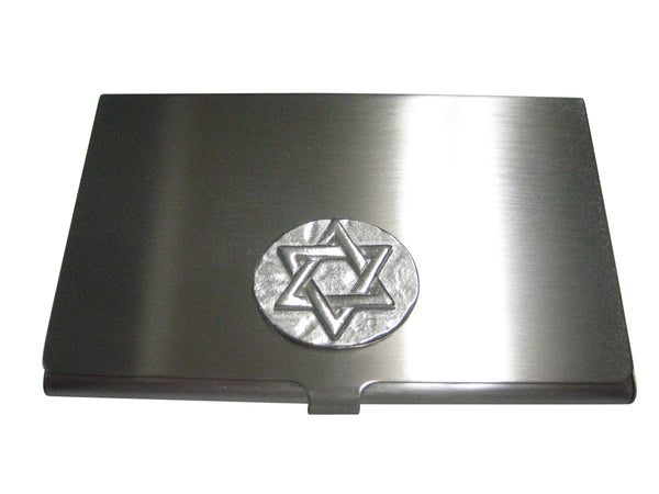 Silver Toned Round Jewish Religious Star of David Business Card Holder