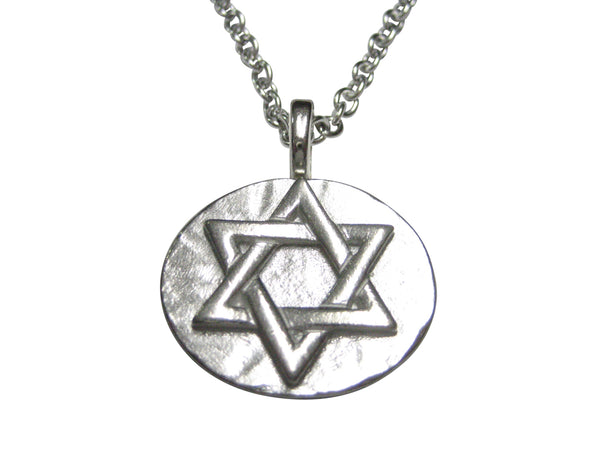 Silver Toned Round Jewish Religious Star of David Pendant Necklace
