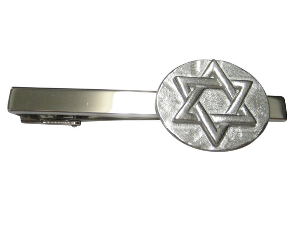 Silver Toned Round Jewish Religious Star of David Tie Clip