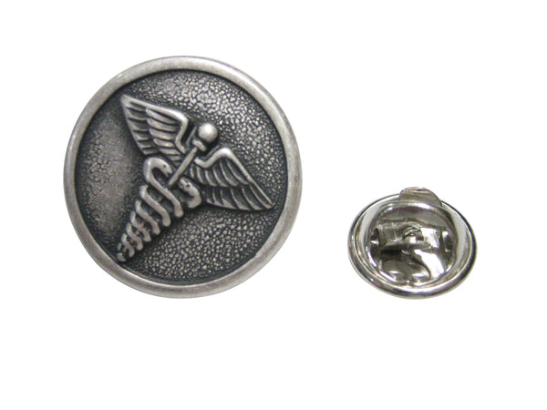 Silver Toned Round Medical Caduceus Symbol Lapel pin