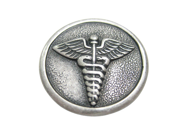 Silver Toned Round Medical Caduceus Symbol Magnet