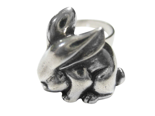 Silver Toned Round Rabbit Adjustable Size Fashion Ring