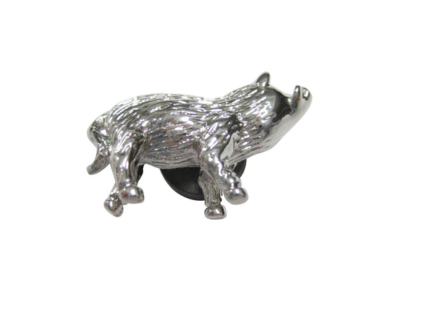 Silver Toned Round Textured Boar Hog Pig Magnet