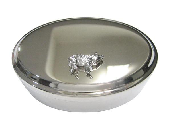 Silver Toned Round Textured Boar Hog Pig Tinket Jewelry Box