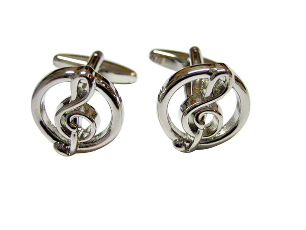 Silver Toned Round Treble Music Note Cufflinks