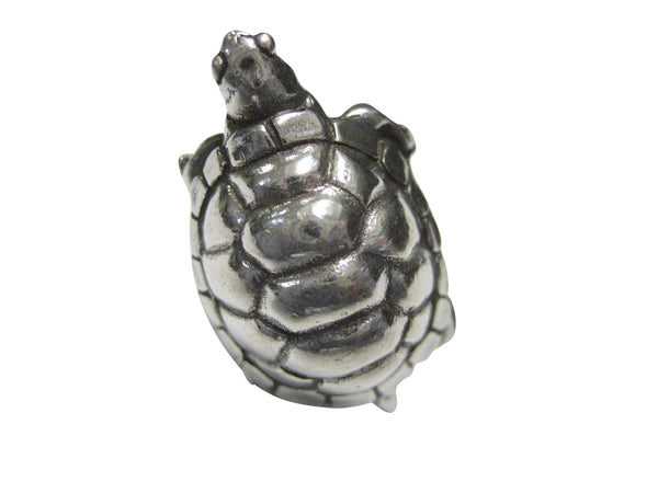 Silver Toned Round Turtle Tortoise Adjustable Size Fashion Ring