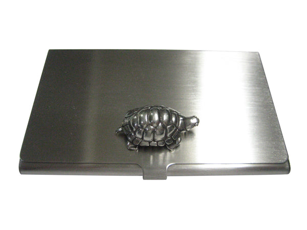 Silver Toned Round Turtle Tortoise Business Card Holder
