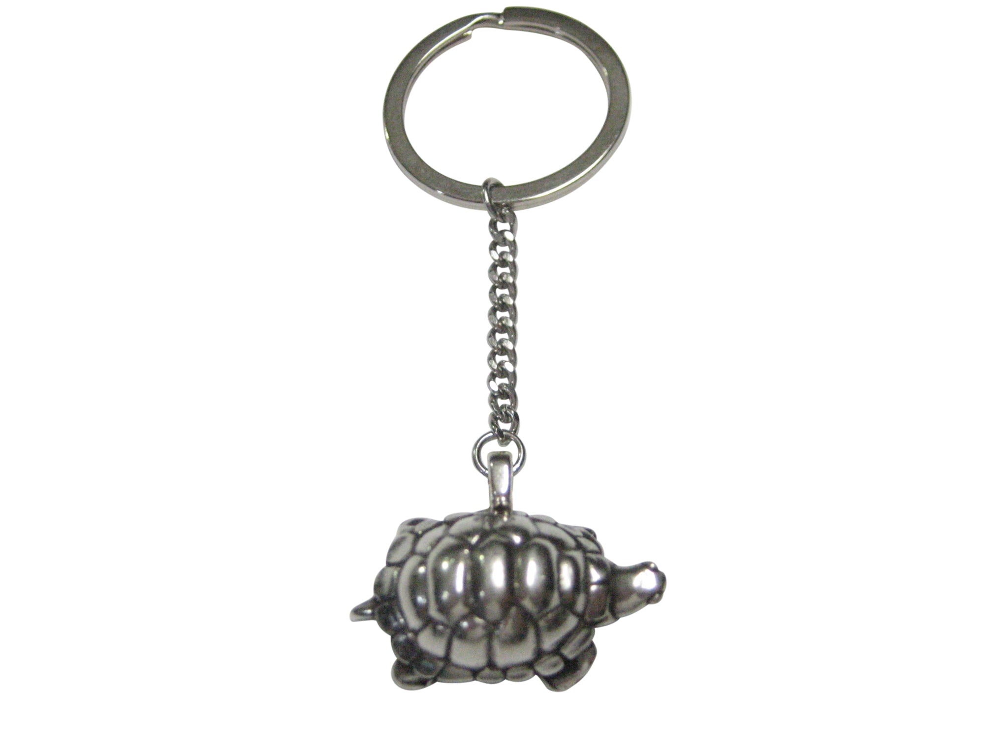 Silver Toned Round Turtle Tortoise Pendant Keychain