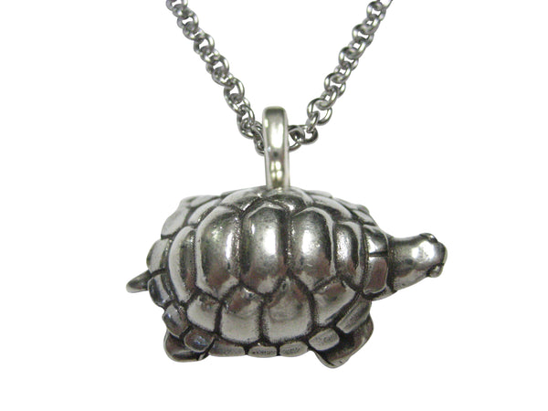 Silver Toned Round Turtle Tortoise Pendant Necklace