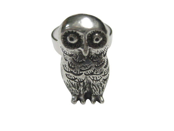 Silver Toned Rounded Owl Bird Adjustable Size Fashion Ring