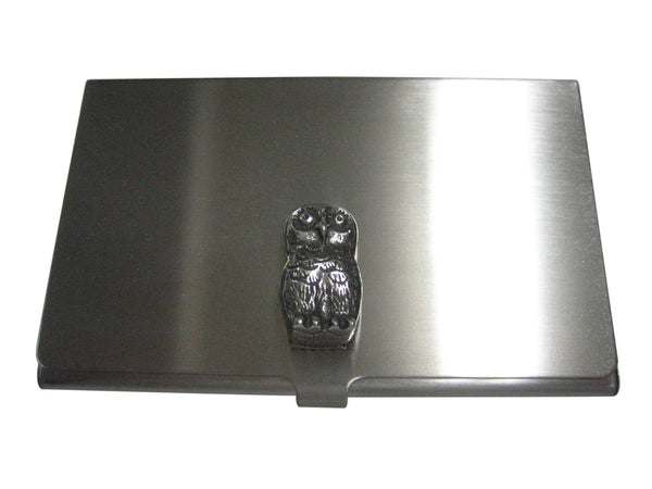Silver Toned Rounded Owl Bird Business Card Holder
