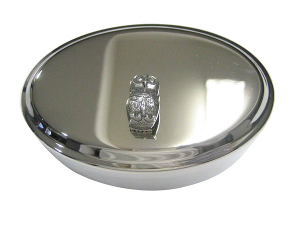 Silver Toned Rounded Owl Bird Oval Trinket Jewelry Box