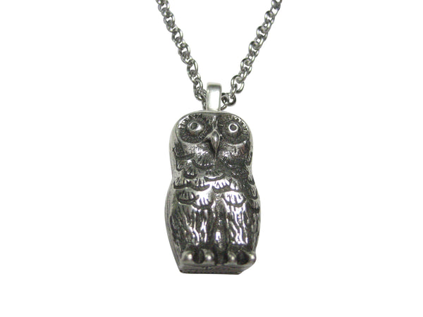 Silver Toned Rounded Owl Bird Pendant Necklace