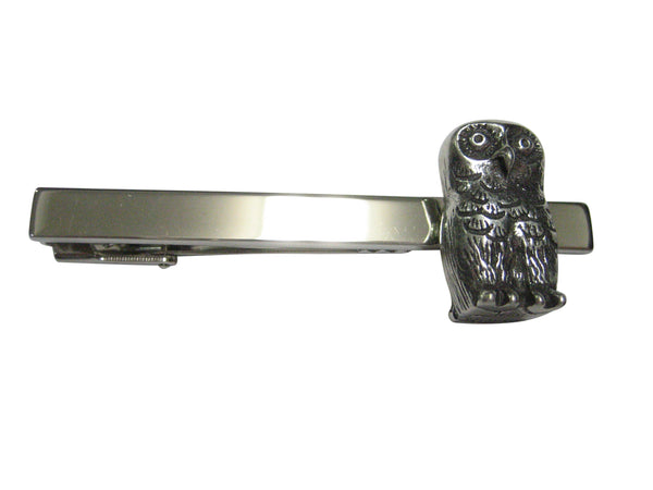 Silver Toned Rounded Owl Bird Tie Clip