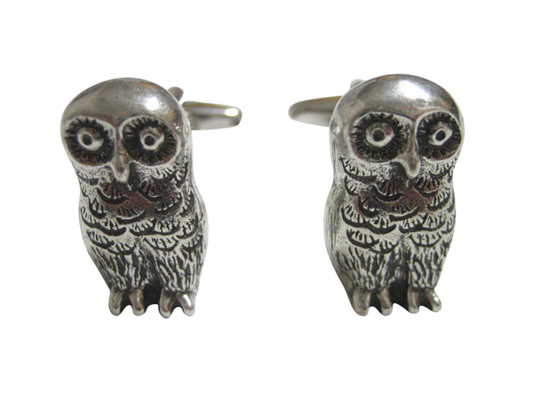 Silver Toned Rounded Owl Cufflinks