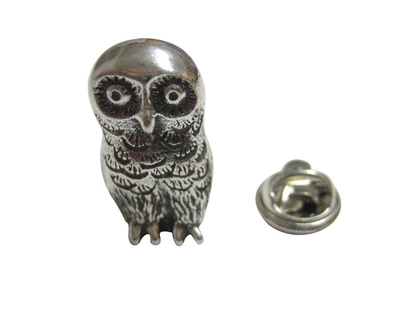 Silver Toned Rounded Owl Lapel Pin