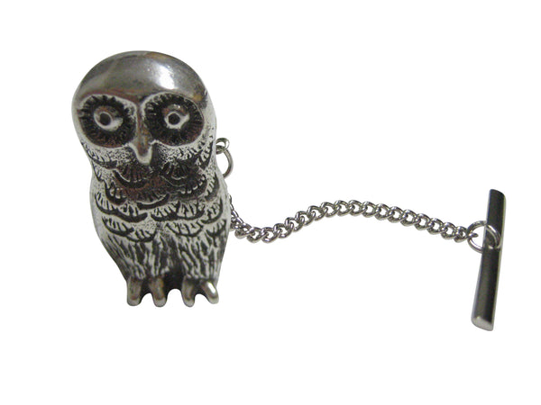 Silver Toned Rounded Owl Tie Tack