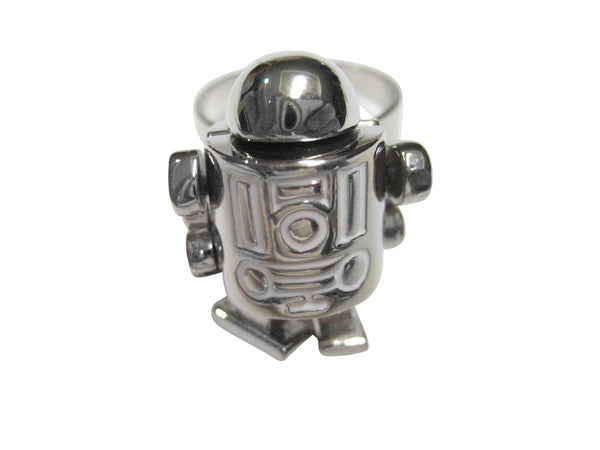 Silver Toned Rounded Robot Adjustable Size Fashion Ring