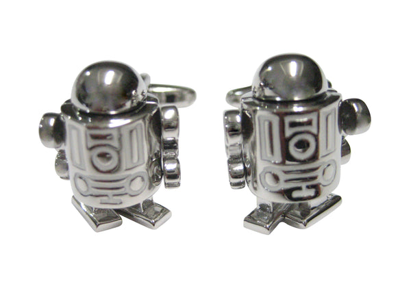 Silver Toned Rounded Robot Cufflinks