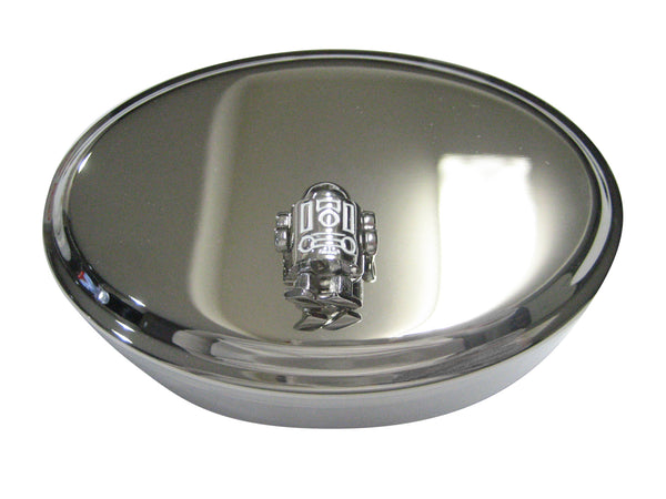 Silver Toned Rounded Robot Oval Trinket Jewelry Box