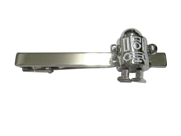 Silver Toned Rounded Robot Tie Clip