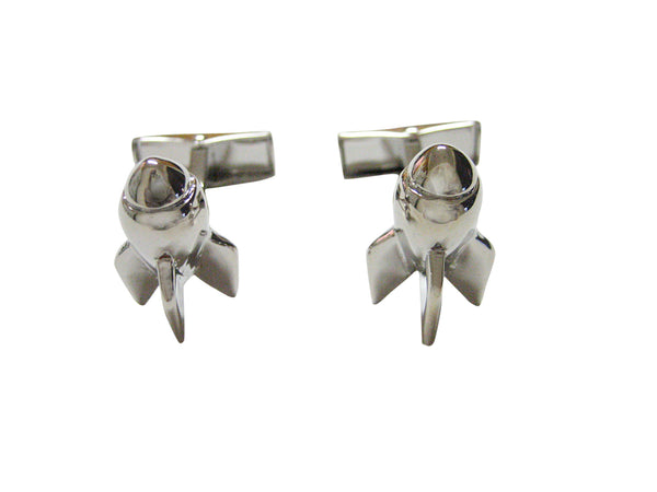 Silver Toned Rounded Rocket Space Ship Cufflinks