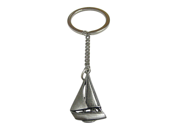 Silver Toned Sail Boat Pendant Keychain