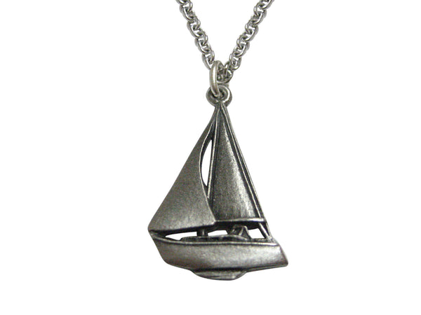 Silver Toned Sail Boat Pendant Necklace
