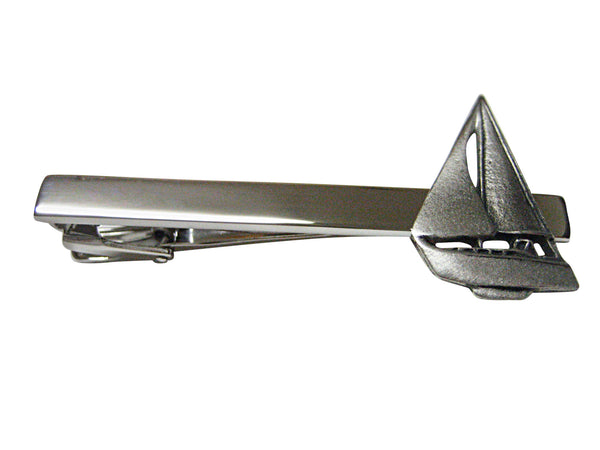 Silver Toned Sail Boat Square Tie Clips