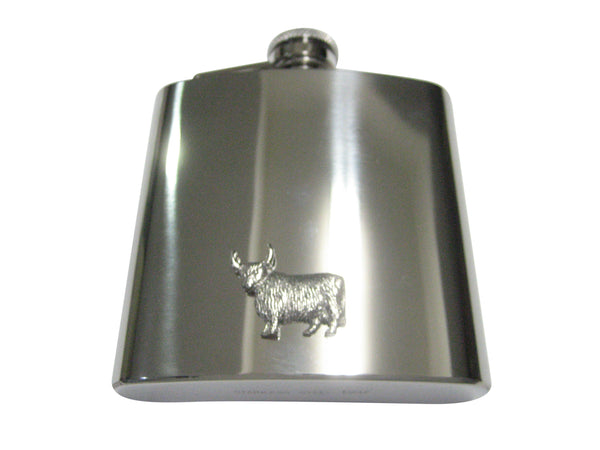 Silver Toned Scottish Highland Cow 6oz Flask