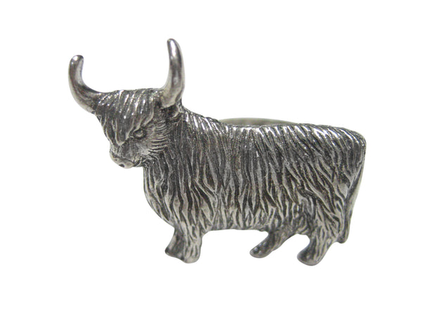 Silver Toned Scottish Highland Cow Adjustable Size Fashion Ring