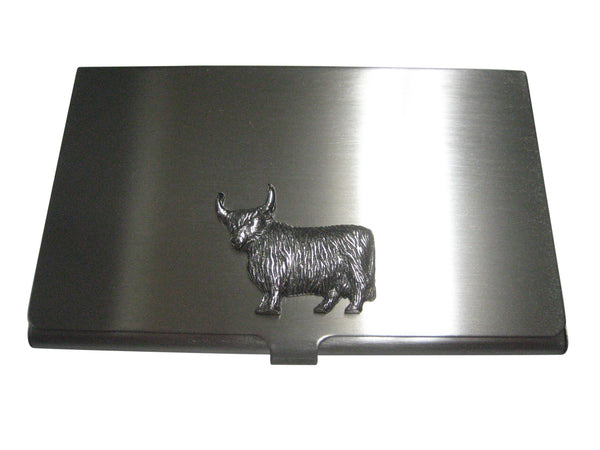 Silver Toned Scottish Highland Cow Business Card Holder