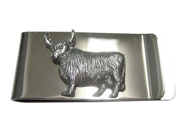 Silver Toned Scottish Highland Cow Money Clip