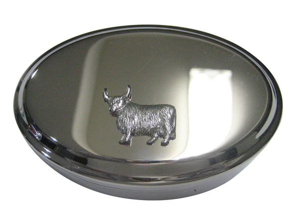 Silver Toned Scottish Highland Cow Oval Trinket Jewelry Box