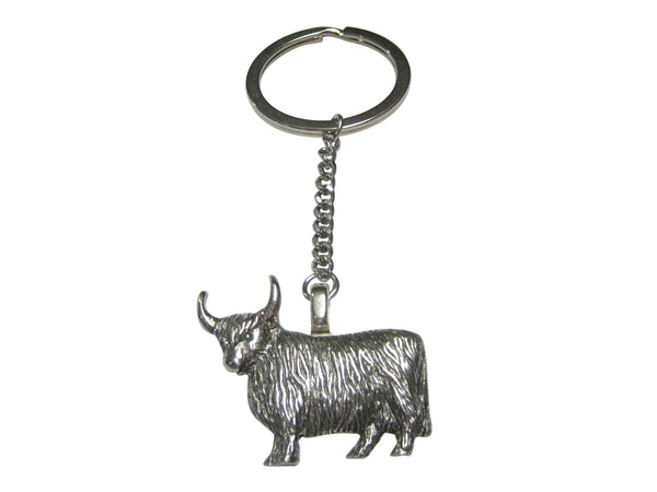 Silver Toned Scottish Highland Cow Pendant Keychain
