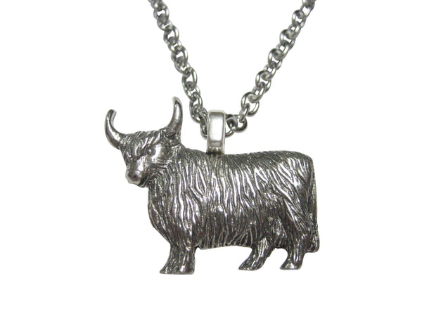 Silver Toned Scottish Highland Cow Pendant Necklace